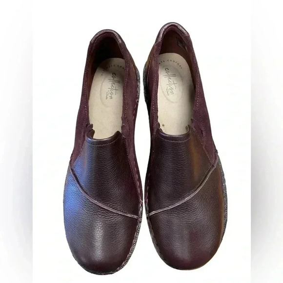 Clarks Collection Leather & Suede  Slip On Shoes Michela Opal Burgundy Size 11 - Picture 4 of 9